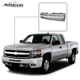 BUFEETERS Front Upper Grille Fit For 2007 2008 2009 2010 2011 2012 2013 Chevrolet Silverado 1500,Mesh insert Style,Chrome&Black