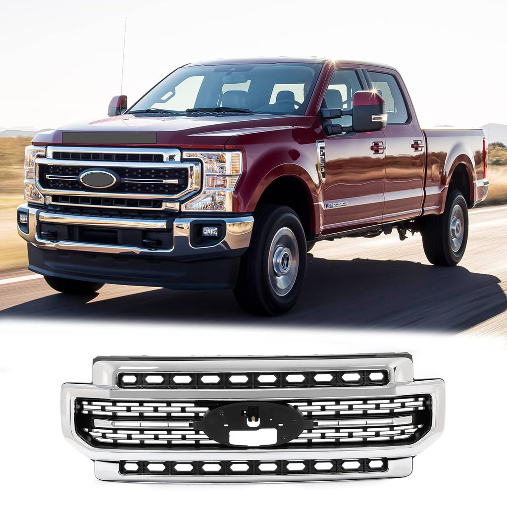 BUFEETERS Front Bumper Upper Grille Fit For 2020 2021 2022 F-250 F-350 Super Duty,Mesh Style,Chrome&Black