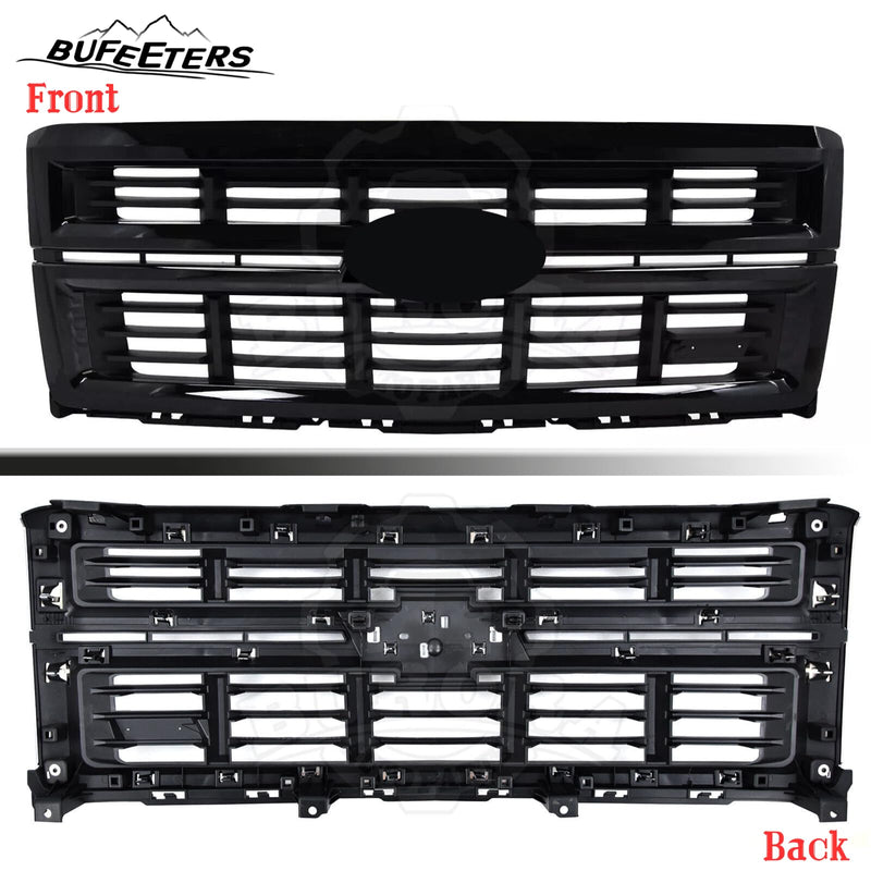 BUFEETERS Front Bumper Upper Grille Fit For 2014 2015 Chevy Silverado 1500,Horizontal Billet Style,Gloss Black
