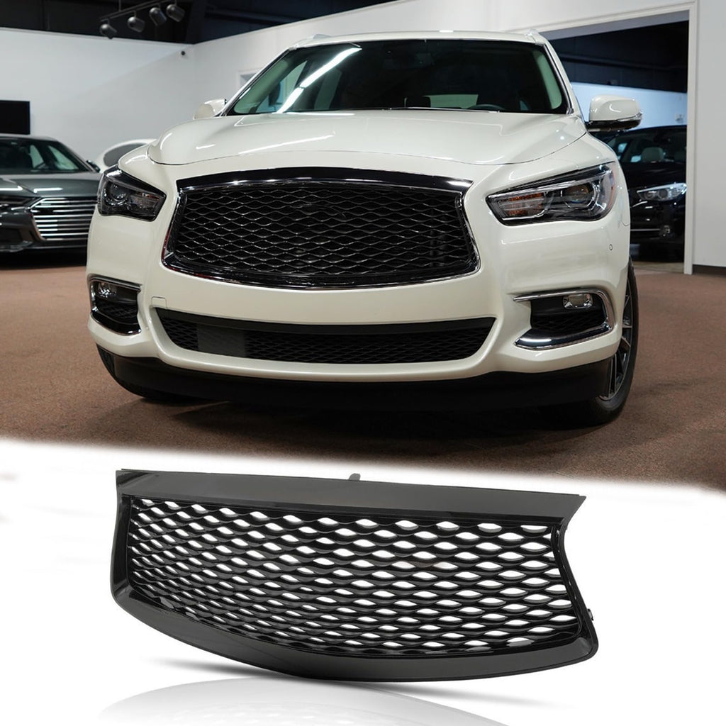 BUFEETERS  Front Bumper Upper Grille Fit For 2016 2017 2018 2019 2020 INFINITI QX60,Mesh Style,Gloss Black