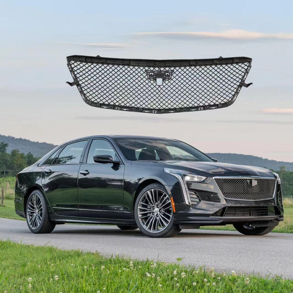 BUFEETERS  Front Upper Grille With Frame Fit For 2019 2020 Cadillac CT6,Honeycomb Style,Gloss Black