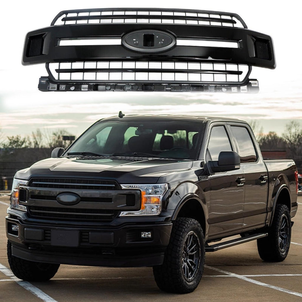 BUFEETERS  Front Bumper Upper Grille Fit For 2018 2019 2020 Ford F-150 XLT XL,Honeycomb Style,Gloss Black