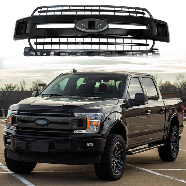 BUFEETERS  Front Bumper Upper Grille Fit For 2018 2019 2020 Ford F-150 XLT XL,Horizontal Bar Style,Gloss Black