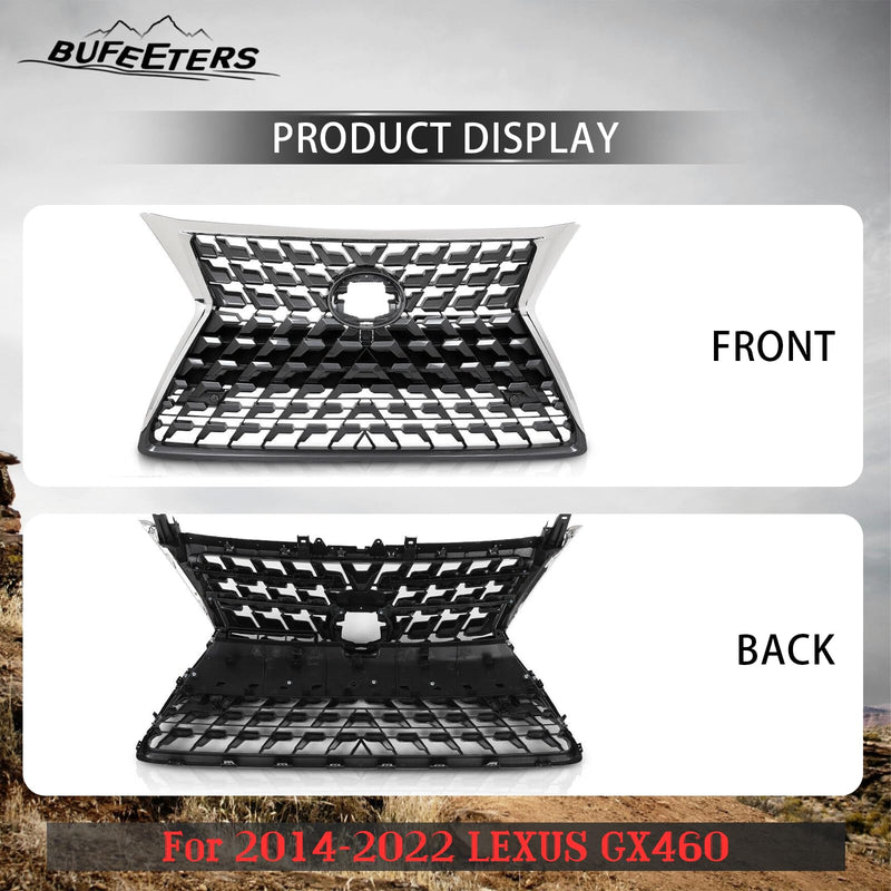 BUFEETERS Front Upper Lower Grille Luxury Grill Fit For 2014 2015 2016 2017 2018 2019 2020 2021 2022 LEXUS GX460,Factory Style,Chrome&Gray