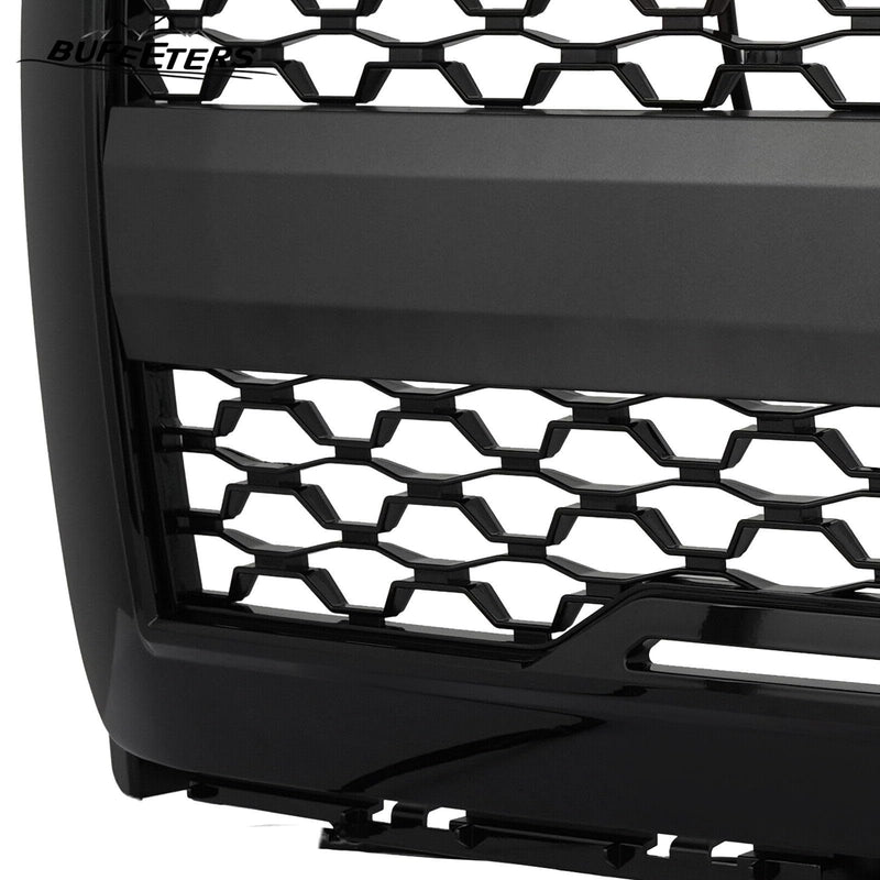 BUFEETERS Front Bumper Hood Upper Grille w/Light Fit For 2014 2015 Chevy Silverado 1500,Honeycomb Style,Gloss Black
