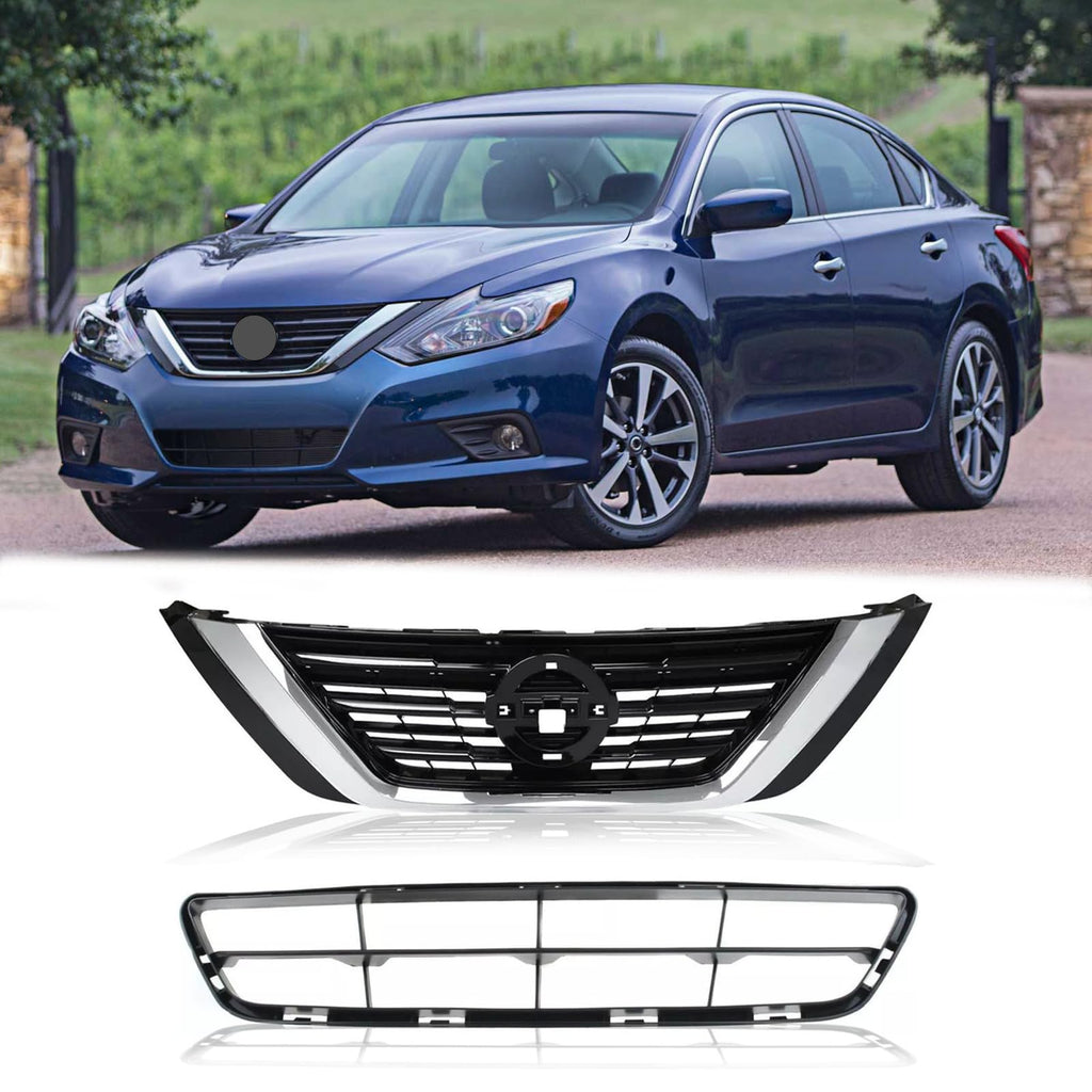 BUFEETERS  Front Bumper Upper & Lower Grille Fit For 2016 2017 2018 Nissan Altima Sedan,Mesh Style,Chrome&Black