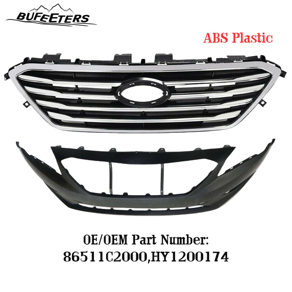BUFEETERS    Front Bumper Cover+Upper Grille Fit For 2015 2016 2017 Hyundai Sonata SE Standard,Chrome&Black