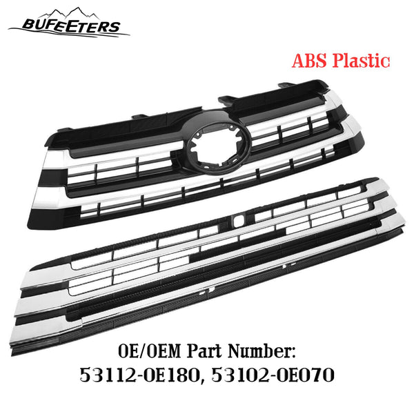 BUFEETERS Front Bumper Upper + Lower Grille w/Camera Hole Fit For 2017 2018 2019 Toyota Highlander,Factory Style,Chrome&Black
