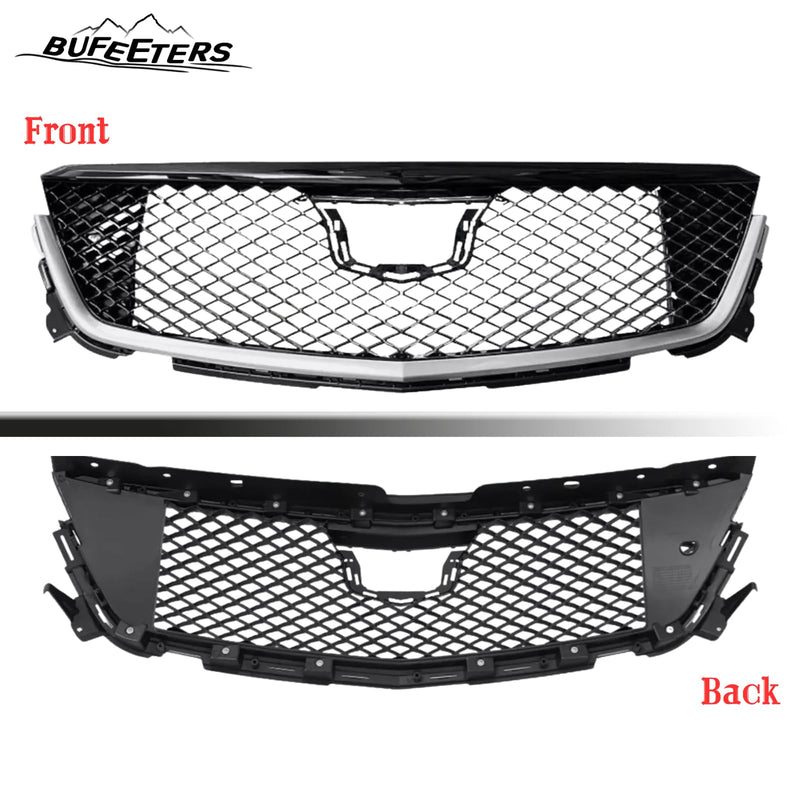 BUFEETERS  Front Bumper Upper Grille Assembly Fit For 2020 2021 2022 2023 2024 Cadillac CT4,Mesh Style,Chrome&Gloss Black