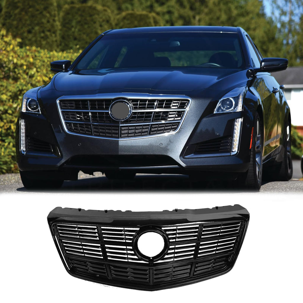 BUFEETERS  Front Bumper Upper Grille Assembly Fit For 2014 2015 2016 2017 2018 2019 Cadillac CTS,Factory Style,Gloss Black