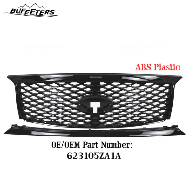 BUFEETERS  Front Bumper Upper Grille W/ Bumper Lower Trim Fit For 2015 2016 2017 INFINITI QX80,Factory Style,Gloss Black