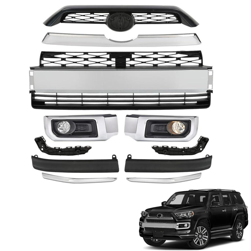 BUFEETERS  13PCS Front Bumper Grille Assembly Body Kits Fit For 2014 2015 2016 2017 2018 2019 Toyota 4Runner Limited,Factory Style,Chrome&Black