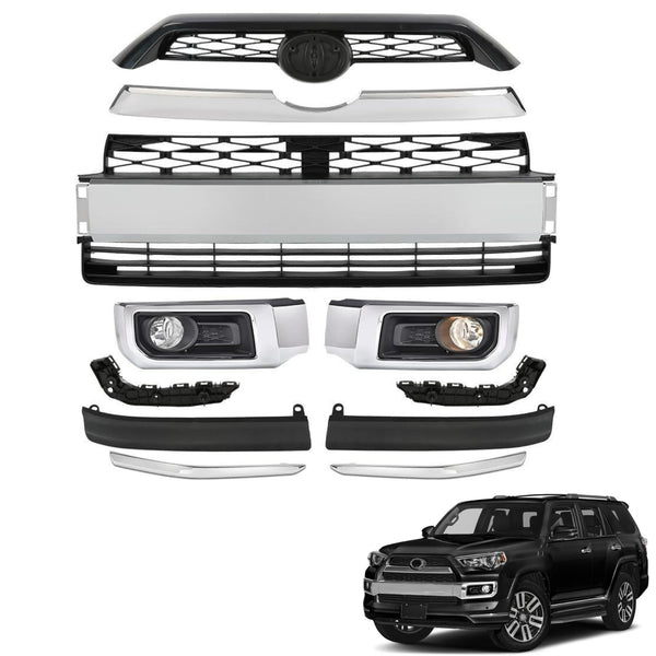 BUFEETERS  13PCS Front Bumper Grille Assembly Body Kits Fit For 2014 2015 2016 2017 2018 2019 Toyota 4Runner Limited,Factory Style,Chrome&Black