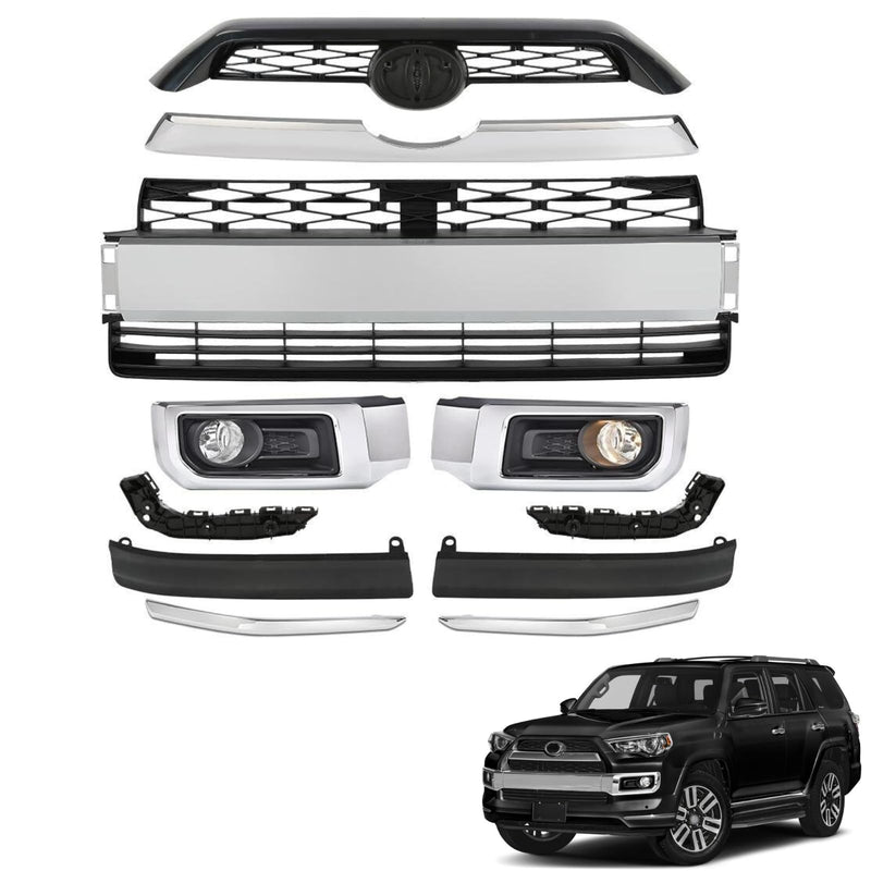 BUFEETERS  13PCS Front Bumper Grille Assembly Body Kits Fit For 2014 2015 2016 2017 2018 2019 Toyota 4Runner Limited,Factory Style,Chrome&Black