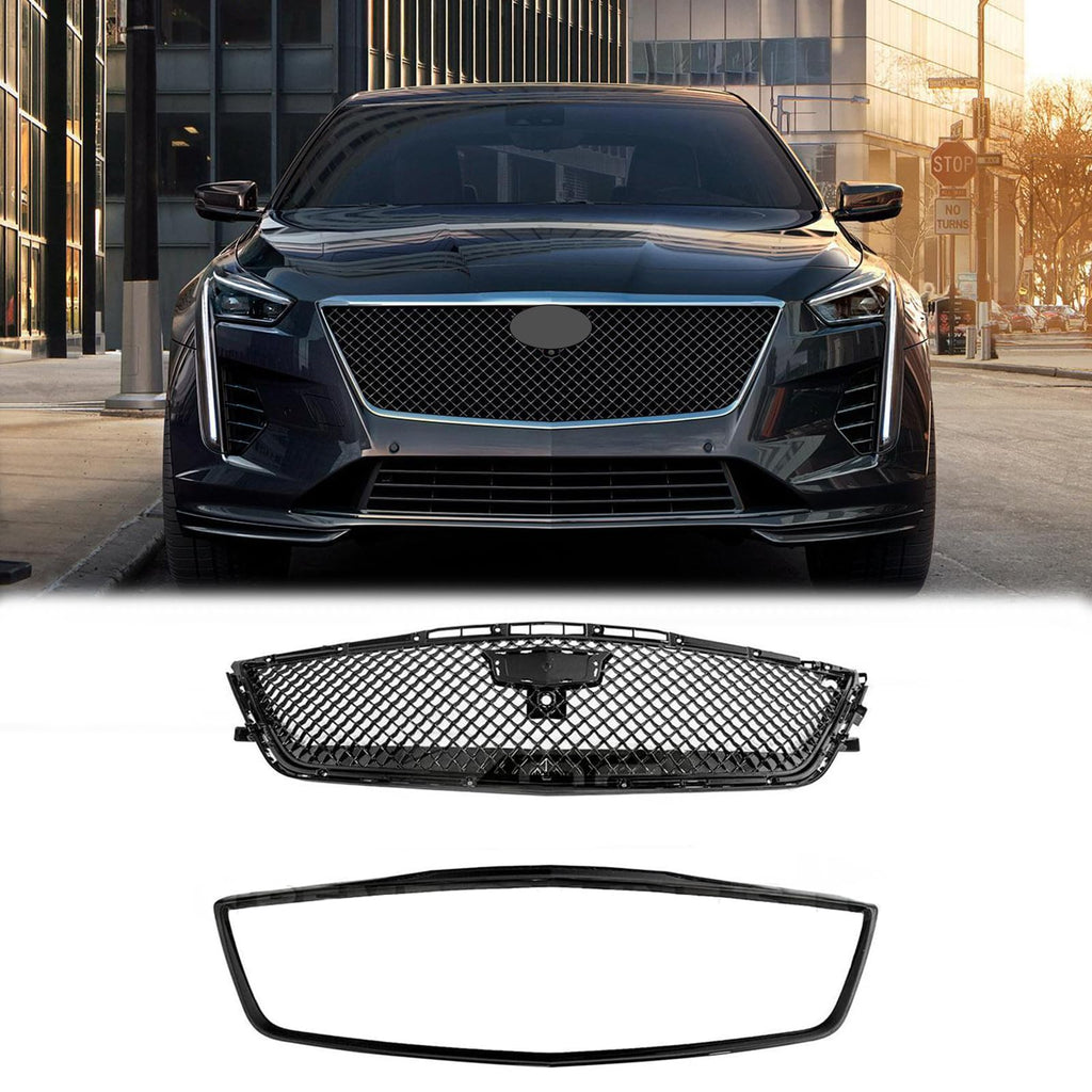 BUFEETERS   Front Bumper Upper Grille Cover Fit For 2016 2017 2018 2019 2020 Cadillac CT6,CT6-V Blackwing Style,Gloss Black