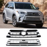 BUFEETERS Front Bumper Upper + Lower Grille w/O Camera Hole Fit For 2017 2018 2019 Toyota Highlander,Mesh Style,Chrome&Black