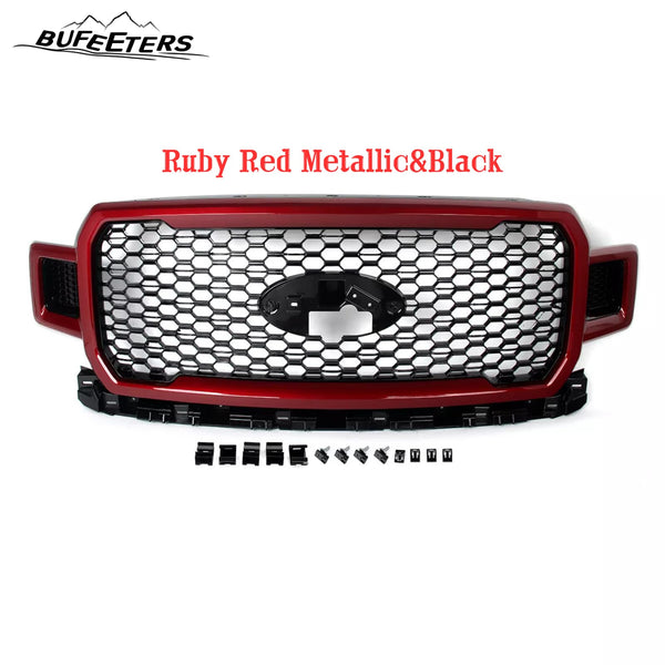 BUFEETERS  Front Radiator Grille Grill Assembly Fit For 2018 2019 2020 Ford F-150,Honeycomb Style,Ruby Red Metallic&Black