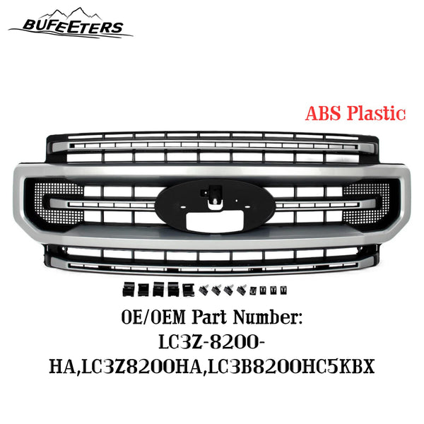BUFEETERS Front Bumper Upper Grille Fit For 2020 2021 2022 F-250 F-350 Super Duty,Platinum Style,JS Iconic Silver&Black