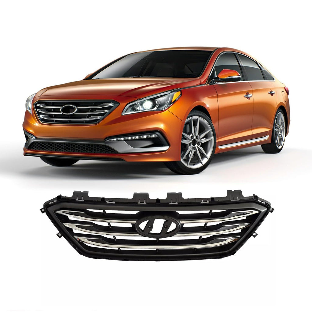 BUFEETERS    Front Bumper Upper Grille Fit For 2015 2016 2017 Hyundai Sonata Sport,Chrome&Black