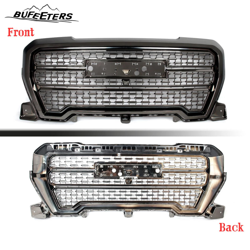 BUFEETERS Front Bumper Upper Grille Fit For 2019 2020 2021 GMC Sierra 1500,Denali Style,Smoked Chrome&Black