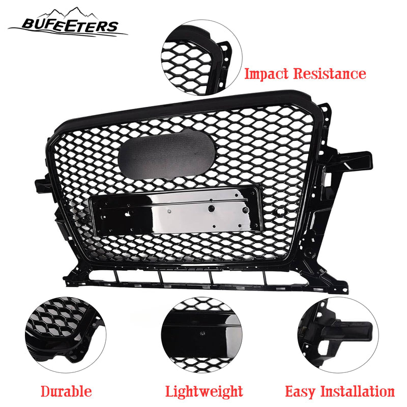 BUFEETERS  Front Bumper Mesh Honeycomb Sport Hex Grille Fit For 2013 2014 2015 2016 2017 Audi Q5 SQ5,RSQ5 Style,Gloss Black