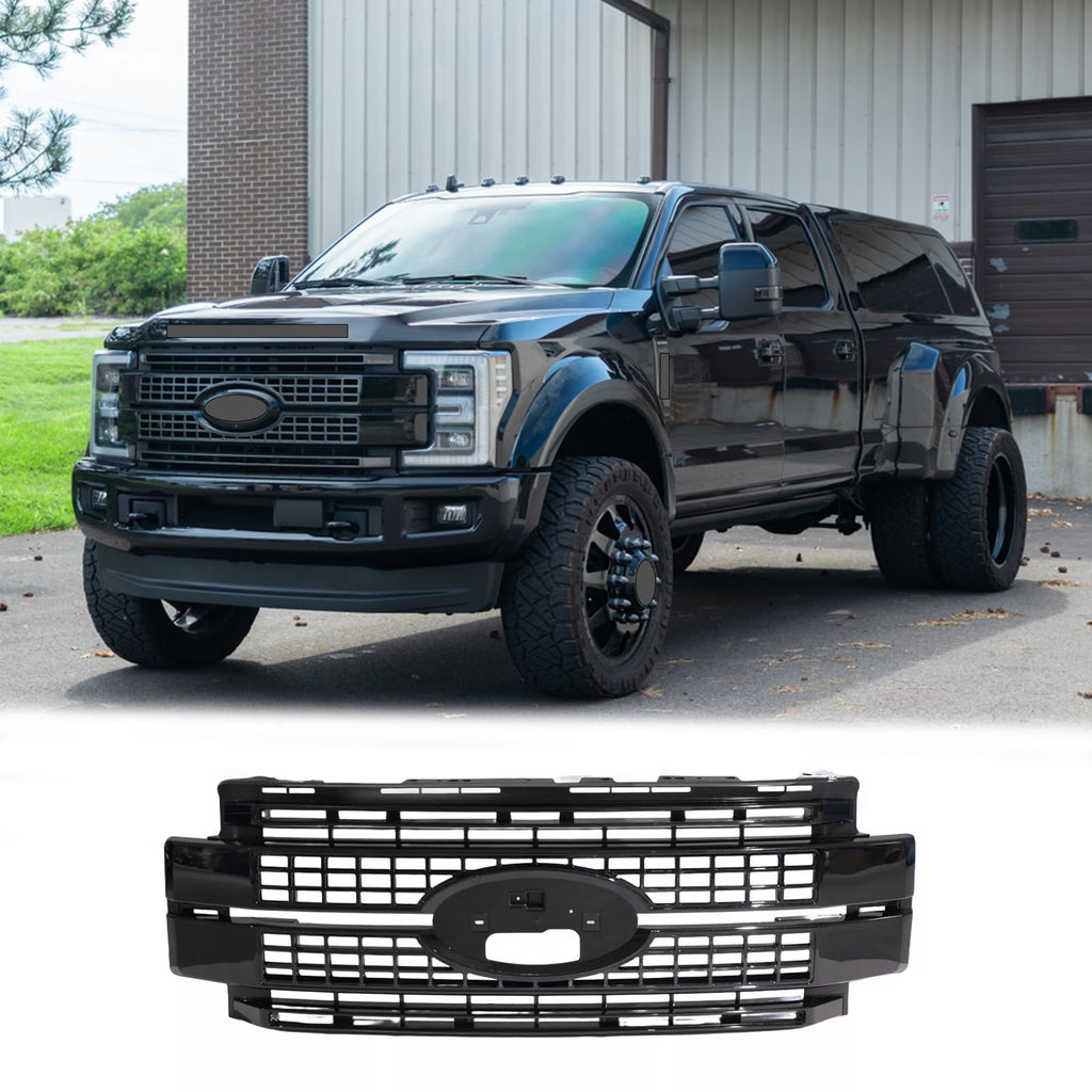 BUFEETERS Front Bumper Upper Grille Fit For 2017 2018 2019 F-250 F-350 F-450 F-550 Super Duty,Platinum Style,Gloss Black