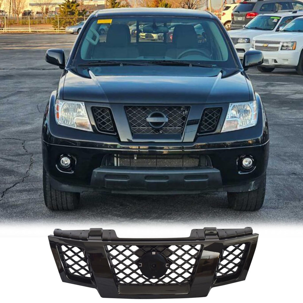 BUFEETERS Front Upper Grille Fit For 2009-2021 Nissan Frontier,Factory Style ,Gloss Black