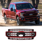 BUFEETERS Front Bumper Upper Grille Fit For 2020 2021 2022 F-250 F-350 F-450 F-550 Super Duty,Platinum Style,D4-Rapid Red&Matte Black