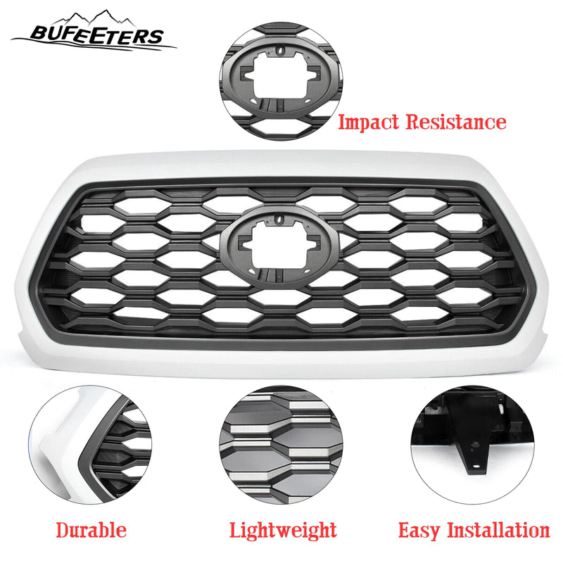 BUFEETERS   Front Bumper Grille Fit For 2016 2017 2018 2019 2020 2021 2022 2023 Toyota Tacoma TRD,Honeycomb 2021 TRD Look Style,040 Super White&Gray
