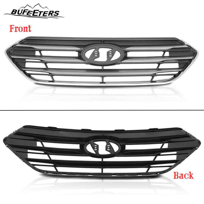 BUFEETERS    Front Bumper Upper Grille Assembly W/o Camera Hole Fit For 2017 2018 Hyundai Santa Fe Sport,Factory Style,Painted Gray Shell and Insert