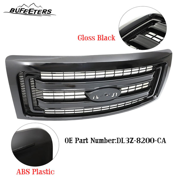 BUFEETERS  Front Bumper Grille Fit For 2009 2010 2011 2012 2013 2014 Ford F150 F-150,Gloss Black