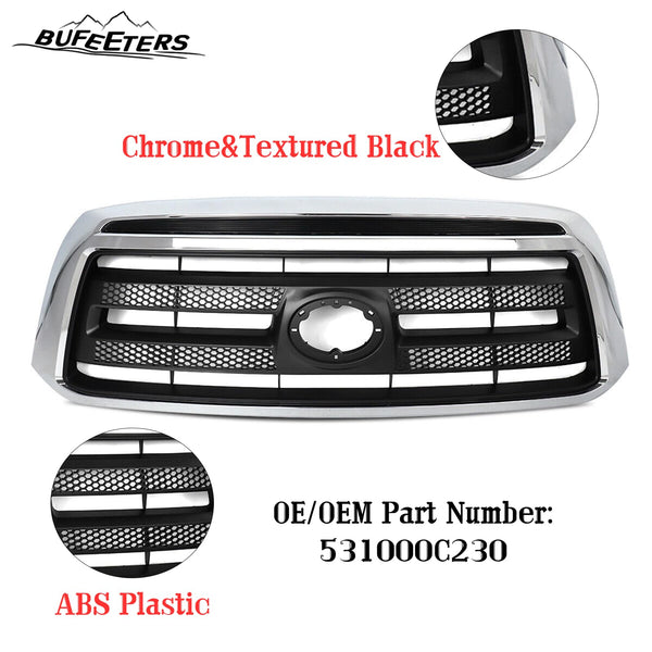 BUFEETERS   Front Bumper Grille Fit For 2010 2011 2012 2013 Toyota Tundra,Factory Style,Chrome Shell With Textured Black Insert