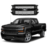 BUFEETERS  Front Upper Grille Fit For 2016 2017 2018 2019 Chevy Silverado 1500,Honeycomb Style,Gloss Black