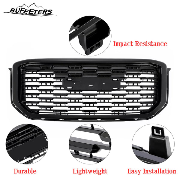 BUFEETERS   Front Bumper Grille Grill Fit For 2015 2016 2017 2018 2019 2020 GMC Yukon/Yukon XL,Denali Style,Gloss Black