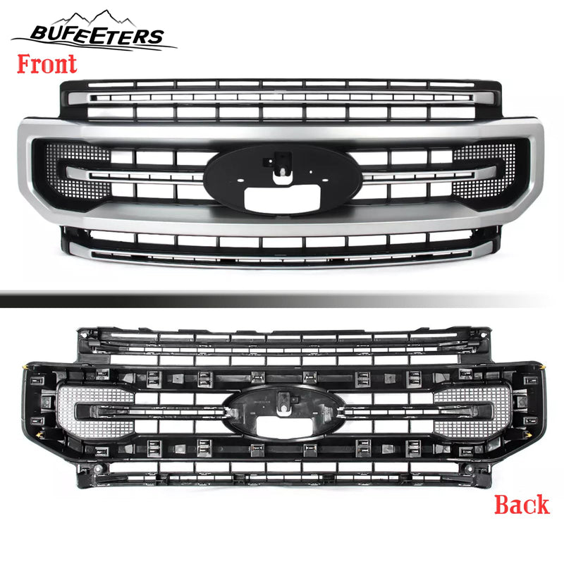 BUFEETERS Front Bumper Upper Grille Fit For 2020 2021 2022 F-250 F-350 Super Duty,Platinum Style,Brushed Satin Aluminum&Black