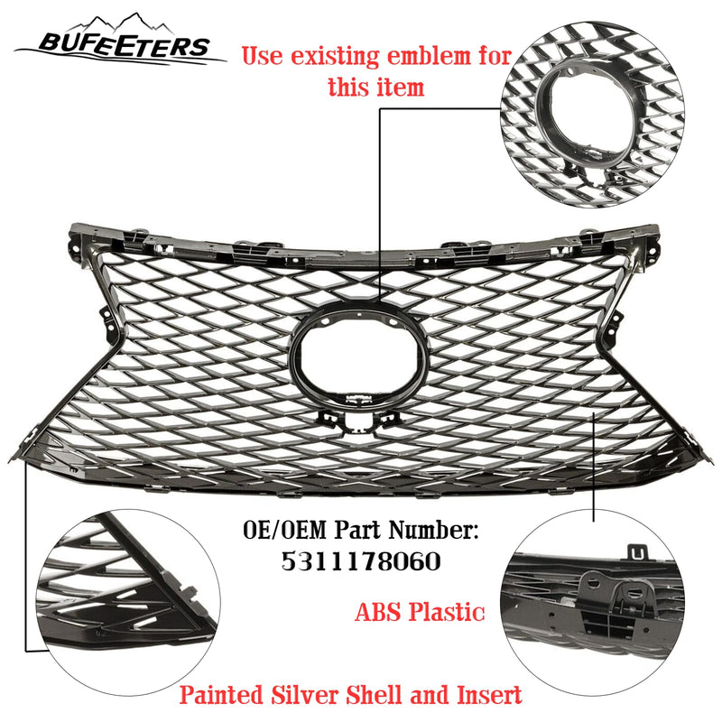 BUFEETERS  Front Bumper Grille Assembly Fit For 2015 2016 2017 Lexus NX200t,OE Style,Painted Silver Shell and Insert