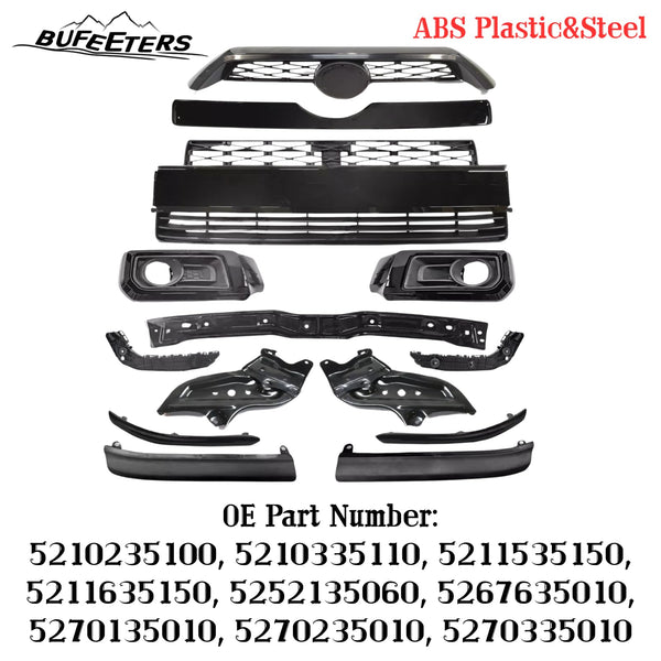 BUFEETERS  14PCS Front Bumper Grille Assembly Body Kits Fit For 2014 2015 2016 2017 2018 2019 Toyota 4Runner Limited,Factory Style,Black