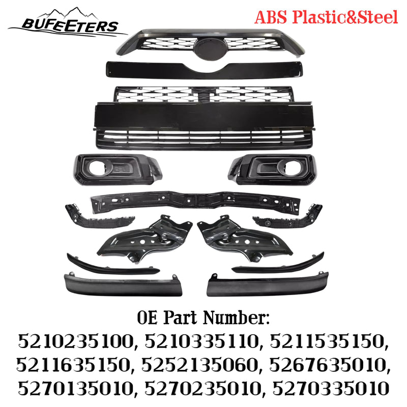 BUFEETERS  14PCS Front Bumper Grille Assembly Body Kits Fit For 2014 2015 2016 2017 2018 2019 Toyota 4Runner Limited,Factory Style,Black