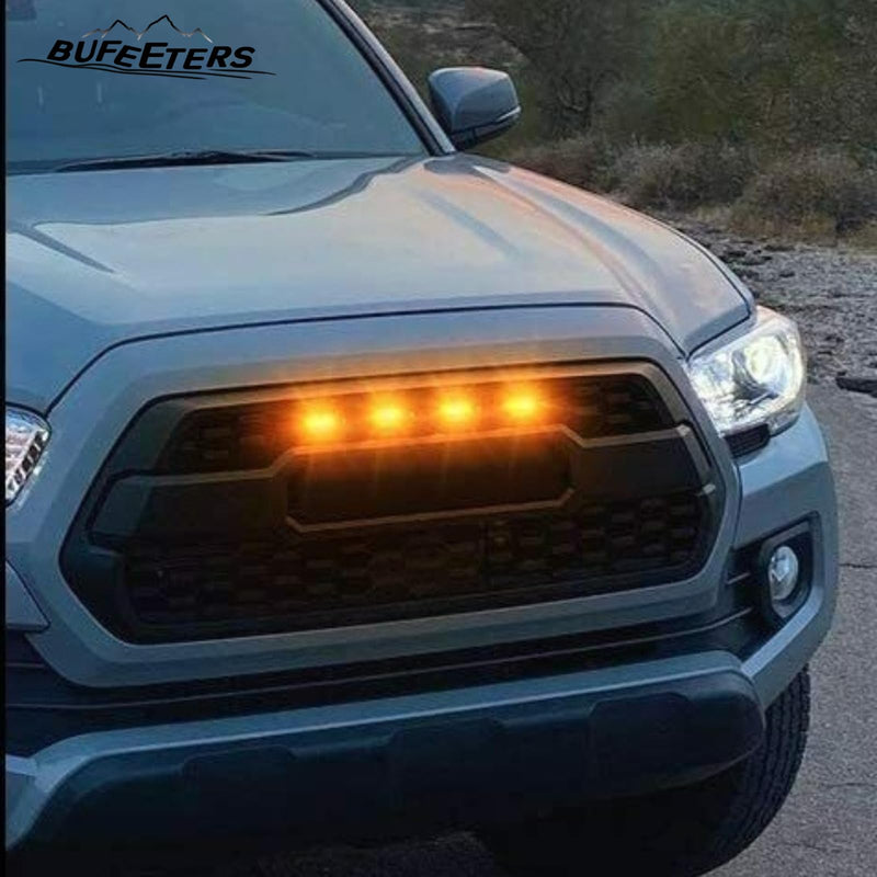 BUFEETERS   Front Bumper Grille With Accessories&4 LED Fit For 2016 2017 2018 2019 2020 2021 2022 2023 Toyota Tacoma,Mesh Style,Matte Black