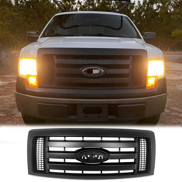 BUFEETERS  Front Bumper Grille Upper Grill Fit For 2009 2010 2011 2012 2013 2014 Ford F-150 F150 XLT,Factory Style,Matte Black