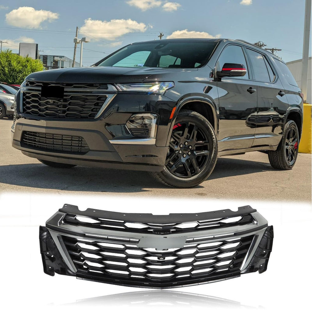 BUFEETERS  Front Bumper Upper Grille Fit For 2022 2023 Chevy Chevrolet Traverse,Horizontal Billet Style,Chrome&Black