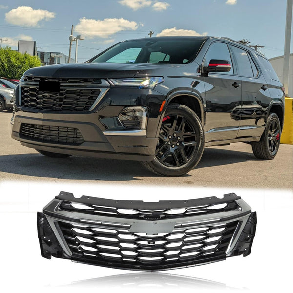 BUFEETERS  Front Bumper Upper Grille Fit For 2022 2023 Chevy Chevrolet Traverse,Honeycomb Style,Chrome&Black