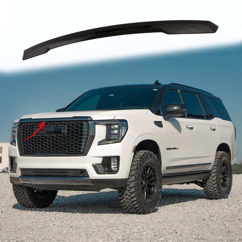 BUFEETERS Front Upper Hood Molding Trim Fit For 2021 2022 2023 2024 GMC Yukon XL,Factory Style,Gloss Black