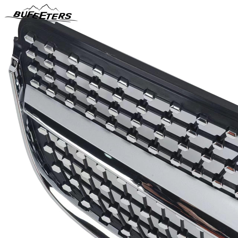 BUFEETERS  Front Bumper Upper Grille W/o Camera Hole Fit For 2014 2015 2016 2017 Mercedes Benz W207 E-CLASS Coupe Facelift,Diamond Style,Silver
