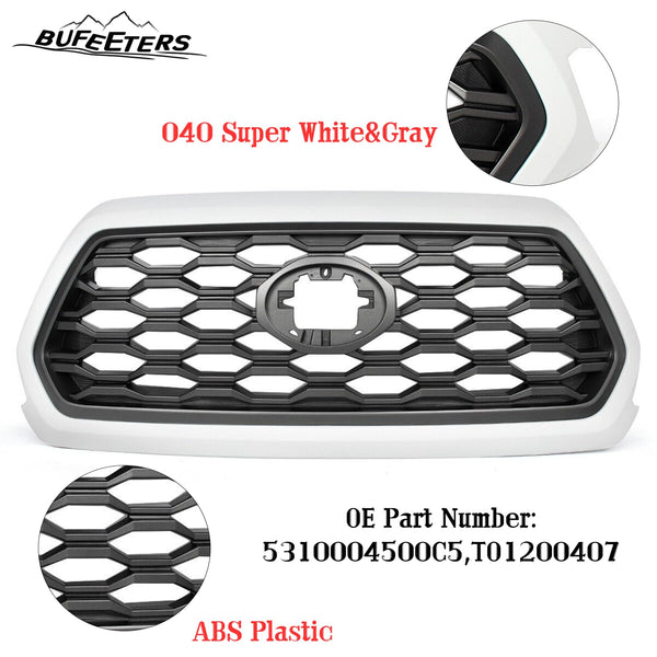 BUFEETERS   Front Bumper Grille Fit For 2016 2017 2018 2019 2020 2021 2022 2023 Toyota Tacoma TRD,Honeycomb 2021 TRD Look Style,040 Super White&Gray