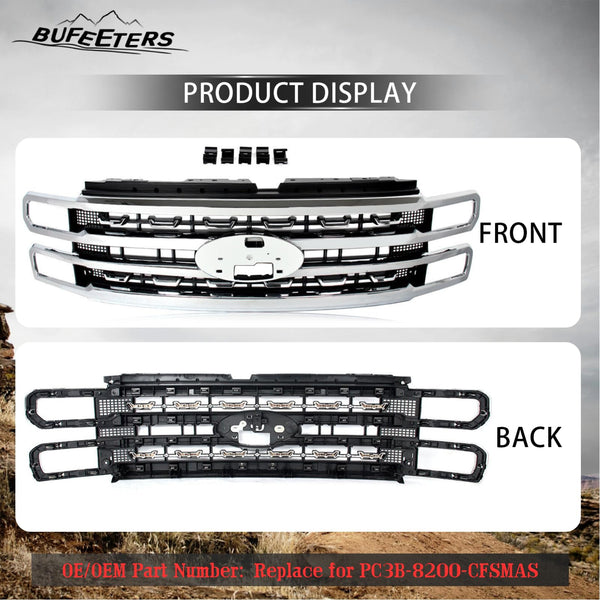 BUFEETERS Front Bumper Upper Grille Fit For 2023 2024 Ford F250 F350 Super Duty,Platinum Look Style,Chrome&Black