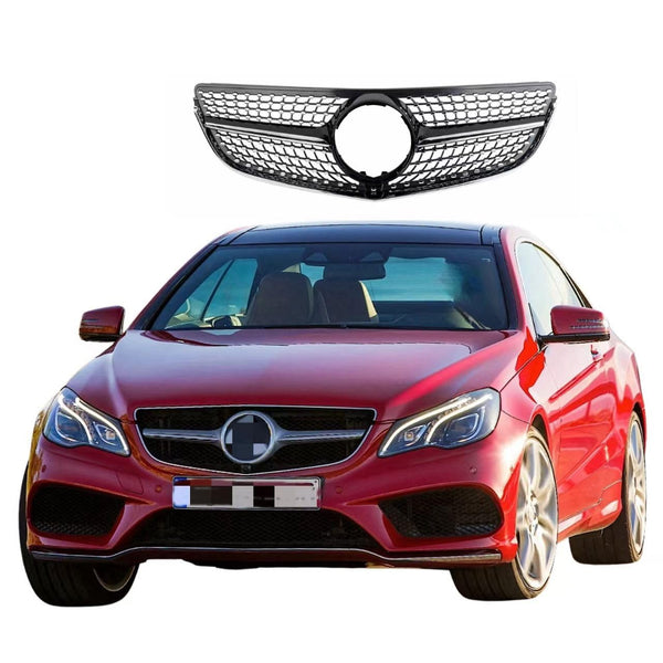 BUFEETERS  Front Bumper Upper Grille Fit For 2014 2015 2016 2017 Mercedes Benz W207 E-CLASS Coupe Facelift,Diamond Style,Black