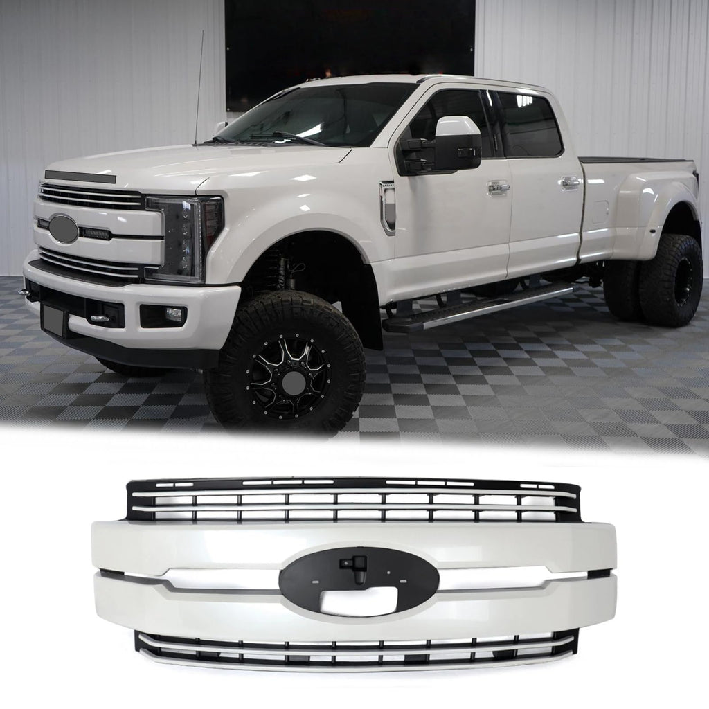 BUFEETERS Front Bumper Upper Grille Fit For 2017 2018 2019 F-250 F-350 F-450 F-550 Super Duty,Lariat Style,White Platinum&Matte Black