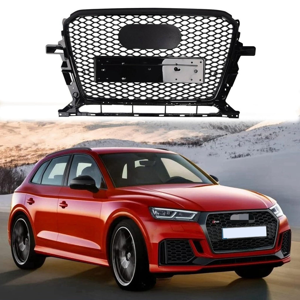 BUFEETERS  Front Bumper Mesh Honeycomb Sport Hex Grille Fit For 2013 2014 2015 2016 2017 Audi Q5 SQ5,RSQ5 Style,Gloss Black