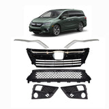 BUFEETERS Front Bumper Upper Lower Grille And Fog Lamp Covers Set Fit For 2018 2019 2020 Honda Odyssey,Factory Style,Chrome&Black